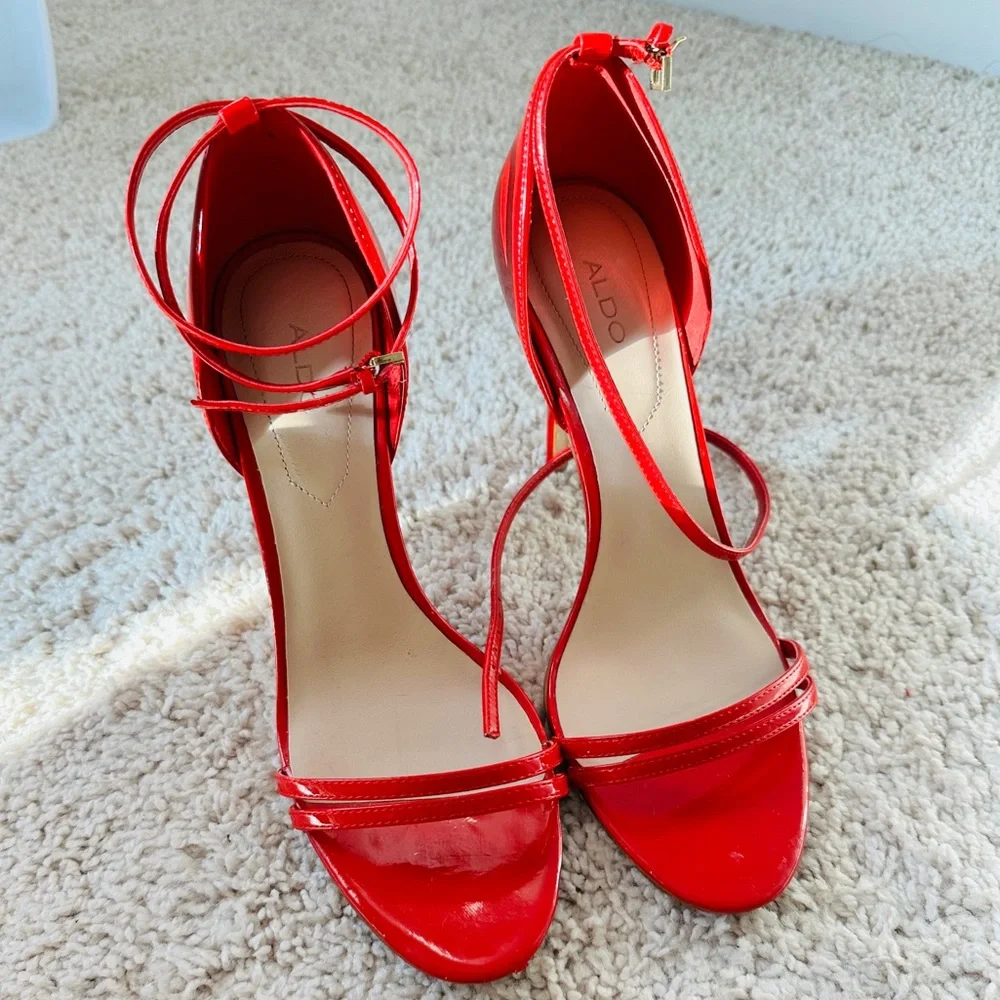 Red Patent Leather Strappy Sandals By Aldo Size 9